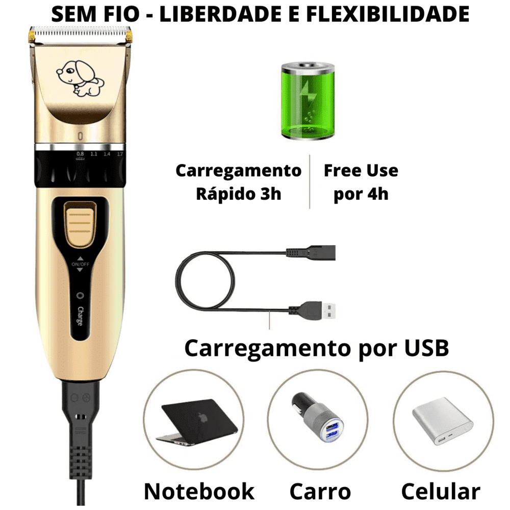 Aparador de Pelos Profissional sem Fio para Pet - Inova Mix Store Aparador de Pelos Profissional sem Fio para Pet