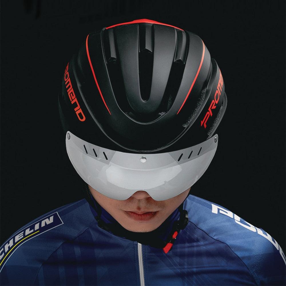 Capacete Ciclismo com Luz Traseira e Viseira Magnética Masculino/Feminino Promend - Inova Mix Store Capacete Ciclismo com Luz Traseira e Viseira Magnética Masculino/Feminino Promend