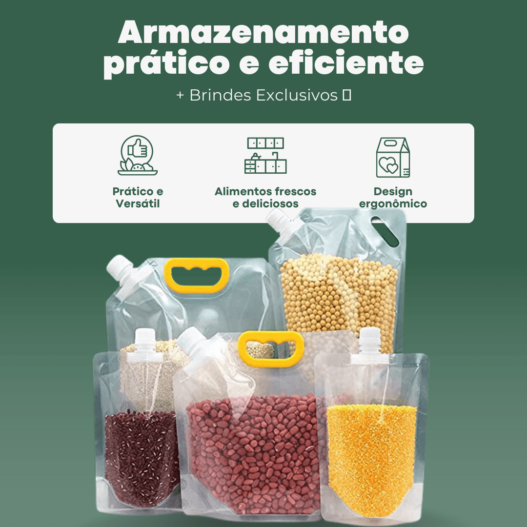 Sacos Potes Premium Armazenador de Alimentos Reutilizáveis - Compre 5 Leve 10 + Brindes Exclusivos 🎁 - Inova Mix Store Sacos Potes Premium Armazenador de Alimentos Reutilizáveis - Compre 5 Leve 10 + Brindes Exclusivos 🎁