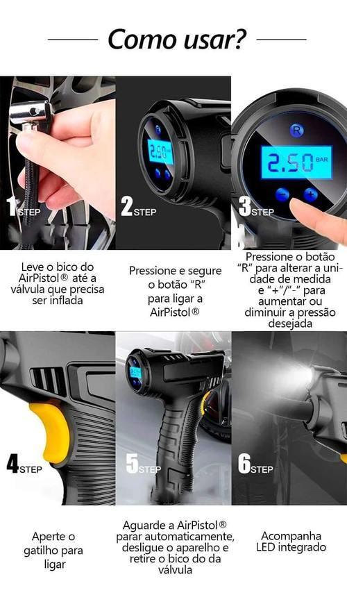 Calibrador de Pneus Digital + 3 Bicos Diferentes - AirPistol - Inova Mix Store Calibrador de Pneus Digital + 3 Bicos Diferentes - AirPistol