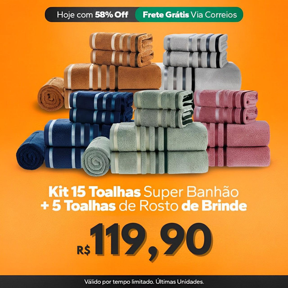 Conjunto Premium 15 Toalhas Super Banhão de Alta Maciez + 5 Toalhas de Rosto de BRINDE - Inova Mix Store Conjunto Premium 15 Toalhas Super Banhão de Alta Maciez + 5 Toalhas de Rosto de BRINDE